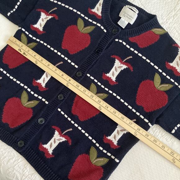 Vintage Christopher & Banks Hand Embroidered Apple Teacher Cardigan Navy Small - Picture 9 of 11